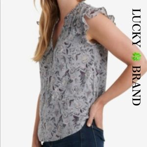 Lucky Brand Blue Flower Print Blouse